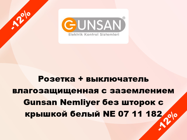 Розетка + выключатель влагозащищенная с заземлением Gunsan Nemliyer без шторок с крышкой белый NE 07 11 182